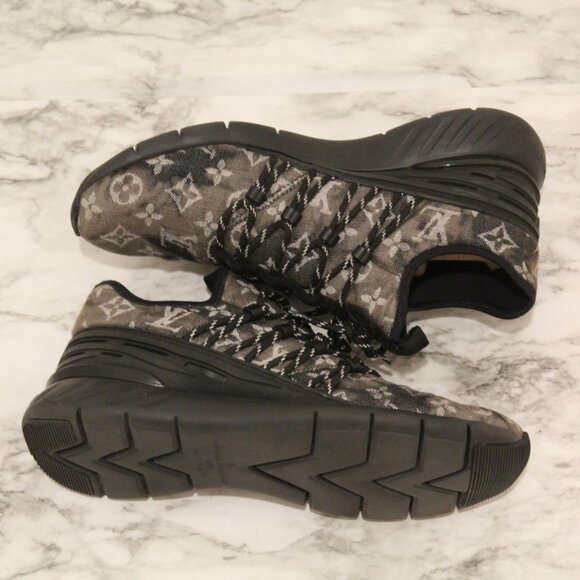 Louis Vuitton Fastlane Monogram Sneakers Black Denim LV size 8.5 - Picture 3 of 12